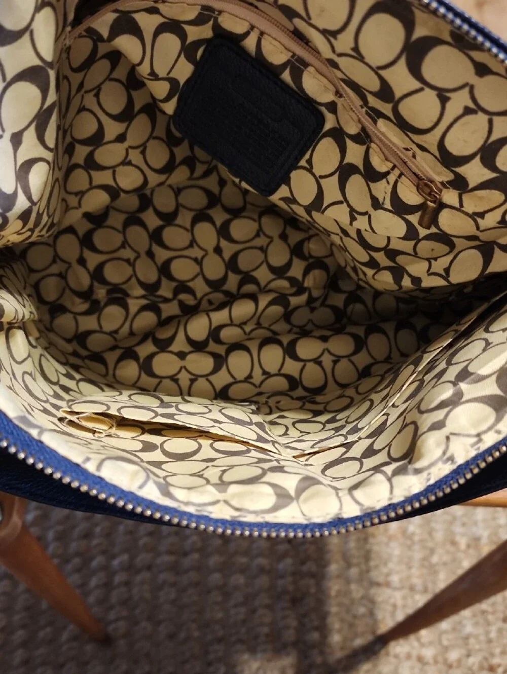 Coach Navy Pebbled Leather Hobo with Gold Hardware